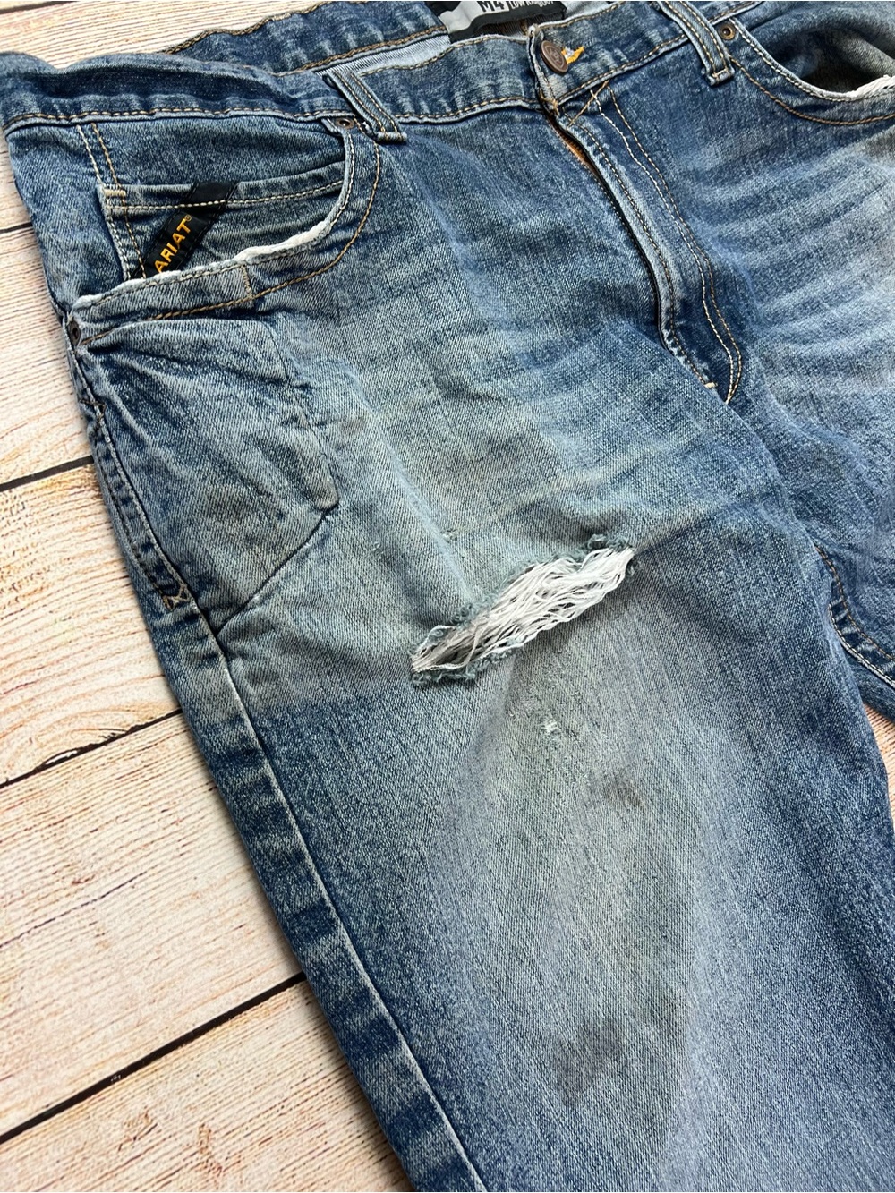 Mens Distress Ariat Rebar M4 Low Rise Boot Cut Denim Jeans 40x30 Lot Of 2 Bundle - Picture 10 of 13
